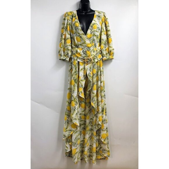 Fashion Nova Women's Lemon Drop Hi Low Long Sleeve V Neck Dress‎ Size L NWT - Picture 1 of 15